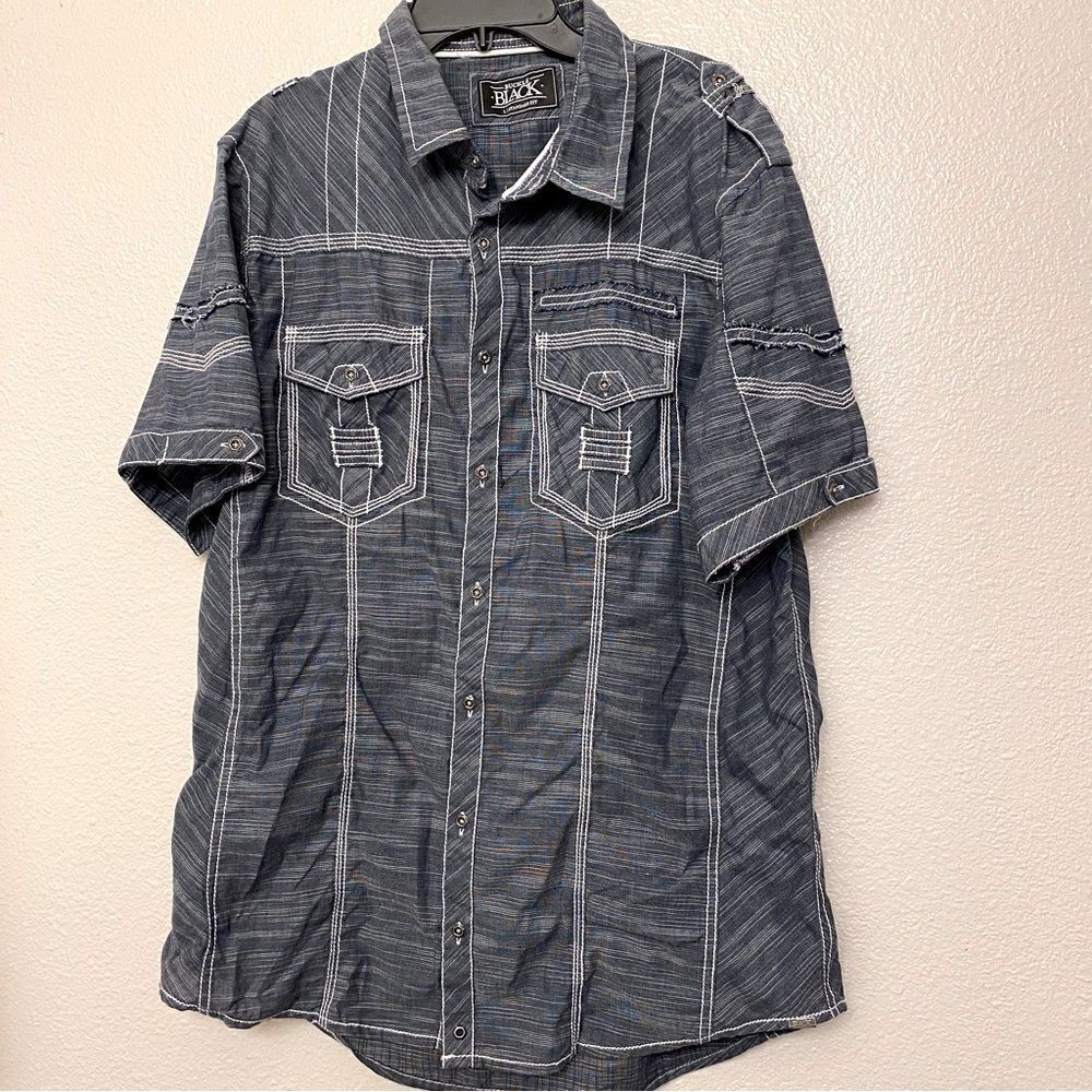 Buckle BKE black label standard fit shirt Short sleeve button up casual blue L